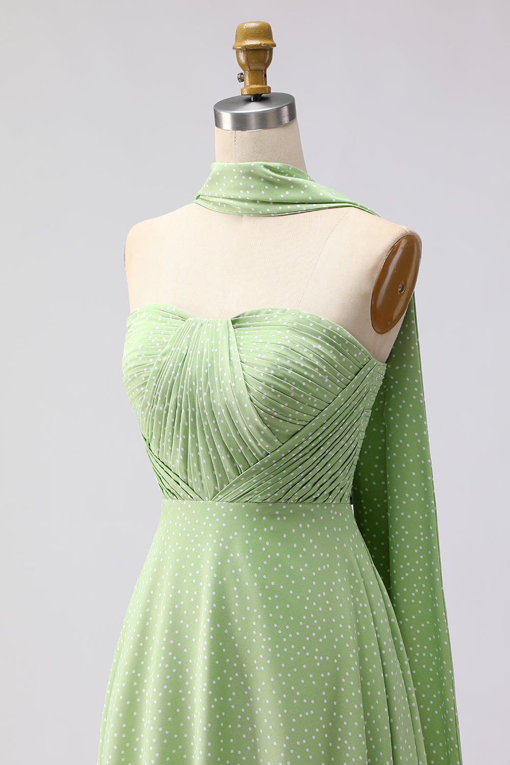 ZAPAKA Women Green White Dot Long Bridesmaid Dress A Line Strapless Pleated Convertible Wedding Guest Dress, Green White Dot / US24W ZAPAKA Women Green White Dot Long Bridesmaid Dress A Line Strapless Pleated Convertible Wedding Guest Dress, Green White Dot / US24W