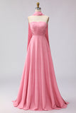 Green White Dot A Line Strapless Pleated Convertible Long Bridesmaid Dress