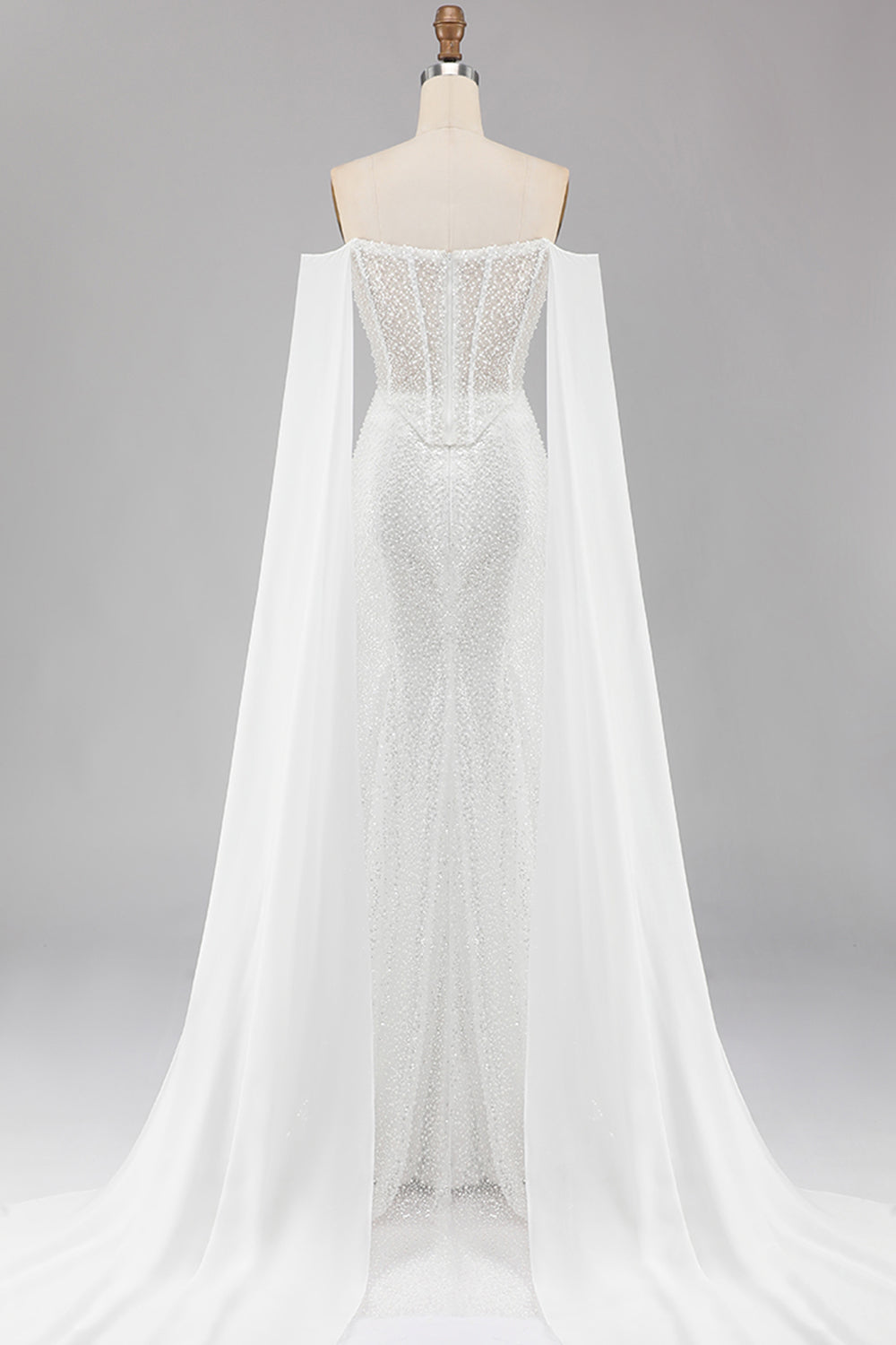 Zapaka Women White Long Prom Dress with Beading Mermaid Sweetheart Sequins Corset Party Dress with Cape, White / AU14 Zapaka Women White Long Prom Dress with Beading Mermaid Sweetheart Sequins Corset Party Dress with Cape, White / AU14