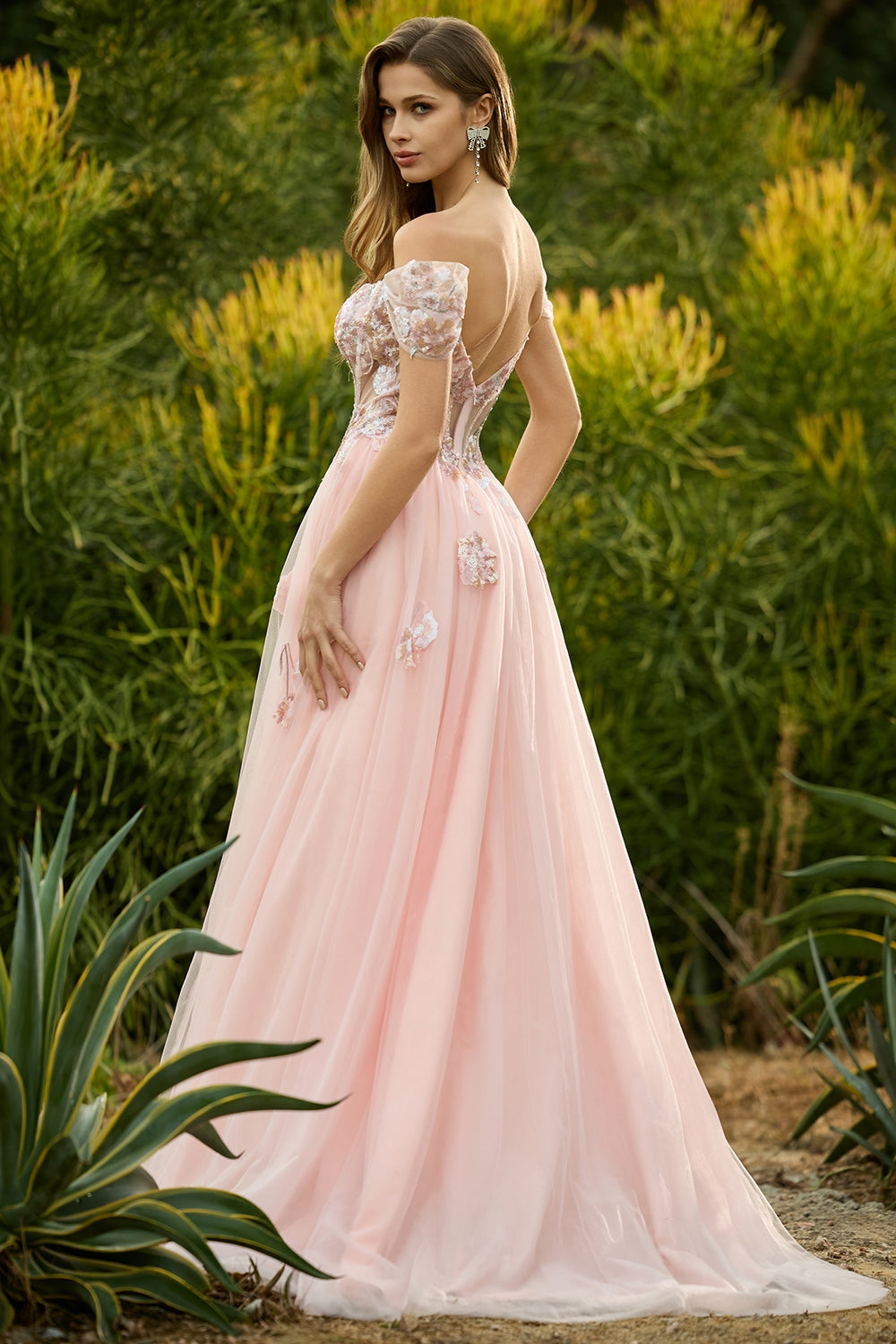women's light pink off the shoulder goddess dress Zapaka Women Pink Off the Shoulder Long Prom Dress A Line Beaded Corset Tulle Wedding Party Dress with Sequins, Pink / US10