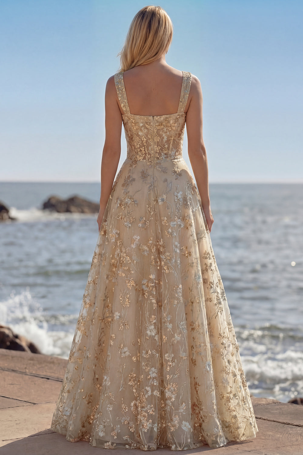 Zapaka Women Pink Long Prom Dress with Sequins Floral A Line Corset Square Neck Party Dress with Embroidery, Champagne / US8 Zapaka Women Pink Long Prom Dress with Sequins Floral A Line Corset Square Neck Party Dress with Embroidery, Champagne / US8