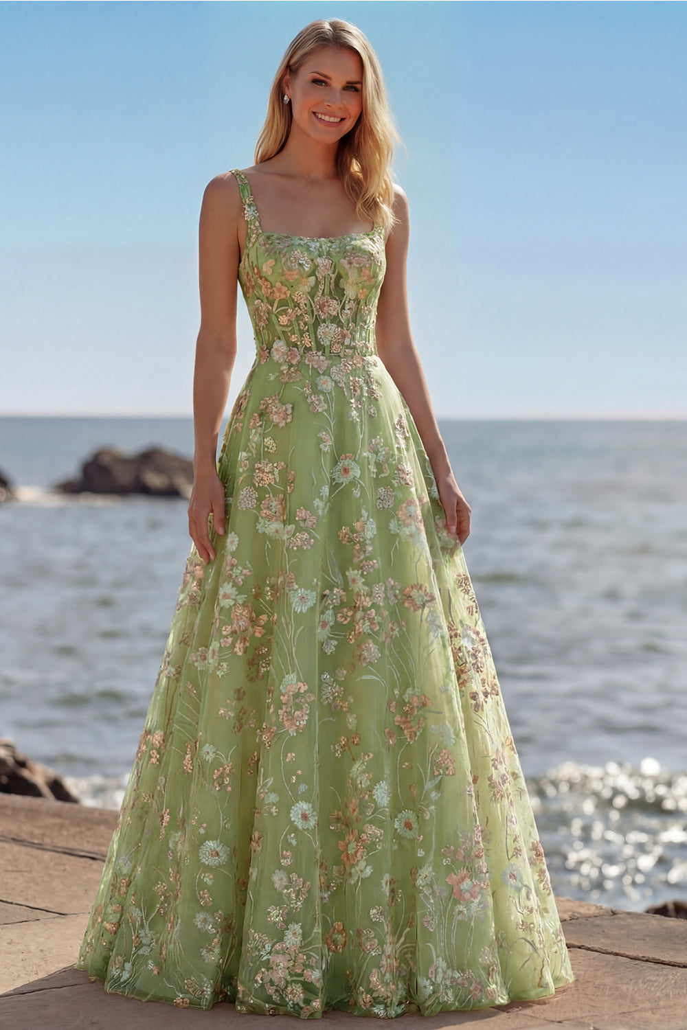 Zapaka Women Pink Long Prom Dress with Sequins Floral A Line Corset Square Neck Party Dress with Embroidery ZAPAKA Zapaka Women Pink Long Prom Dress with Sequins Floral A Line Corset Square Neck Party Dress with Embroidery ZAPAKA