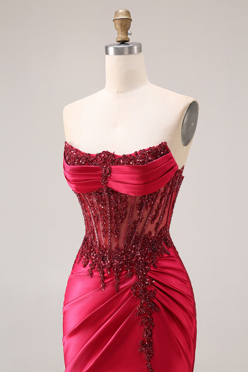 ZAPAKA Women Burgundy Strapless Prom Dress with Beading Mermaid Corset