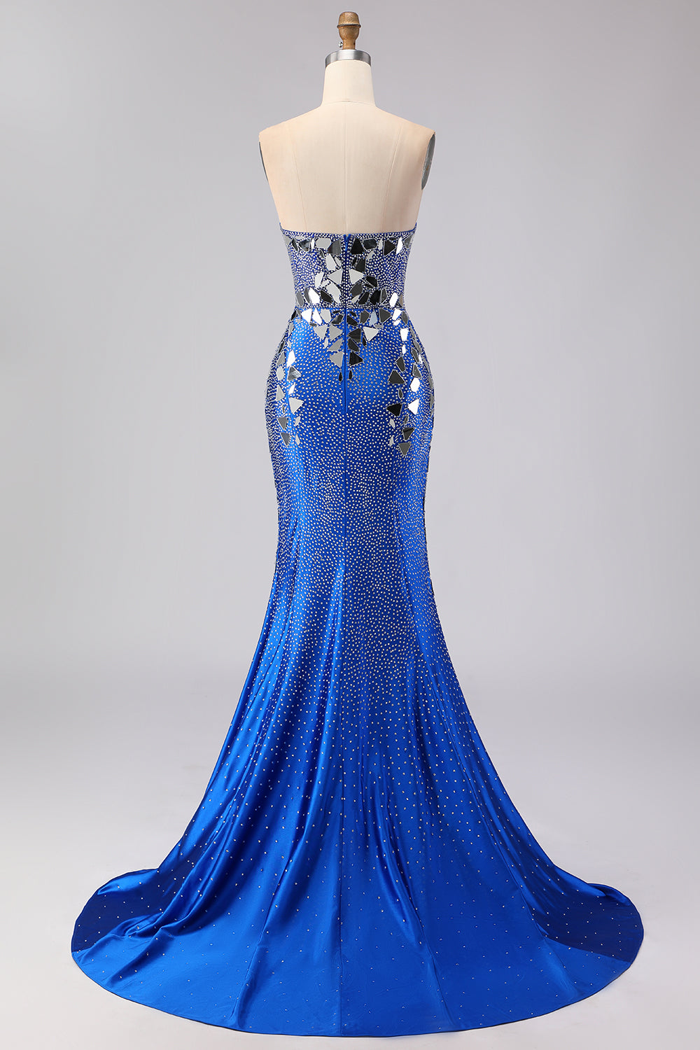 ZAPAKA Women Royal Blue Strapless Long Prom Dress with Slit Mermaid Beaded Satin Evening Party Dress with Mirror, Royal Blue / US16 ZAPAKA Women Royal Blue Strapless Long Prom Dress with Slit Mermaid Beaded Satin Evening Party Dress with Mirror, Royal Blue / US16