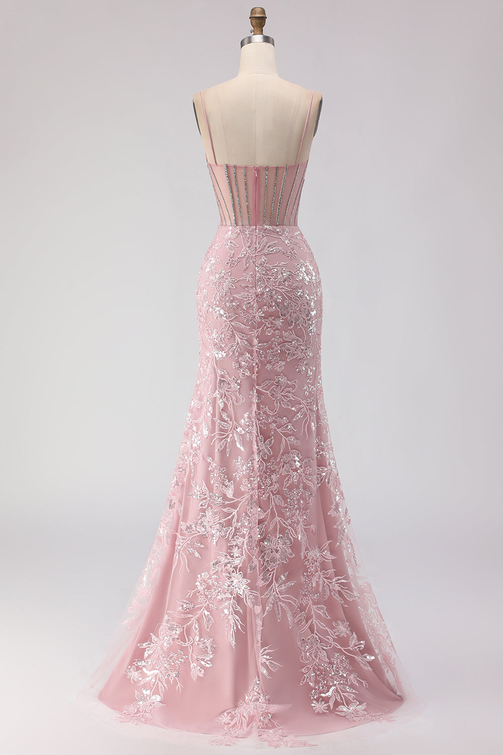 Zapaka Women Sparkly Blush Long Prom Dress Mermaid Corset Spaghetti Straps Beaded Embroidered Party Dress with Sequins, Blush / US14 Zapaka Women Sparkly Blush Long Prom Dress Mermaid Corset Spaghetti Straps Beaded Embroidered Party Dress with Sequins, Blush / US14
