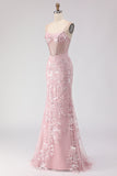 Sparkly Blush Mermaid Beaded Corset Long Prom Dress with Sequins