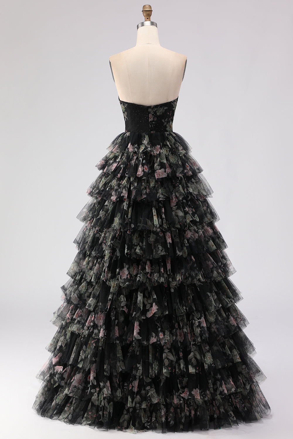 ZAPAKA Women Black Long Prom Dress with Bows Floral Strapless Tiered Ruffle A-Line Cut Out Evening Gown Dress, Black / US16W ZAPAKA Women Black Long Prom Dress with Bows Floral Strapless Tiered Ruffle A-Line Cut Out Evening Gown Dress, Black / US16W