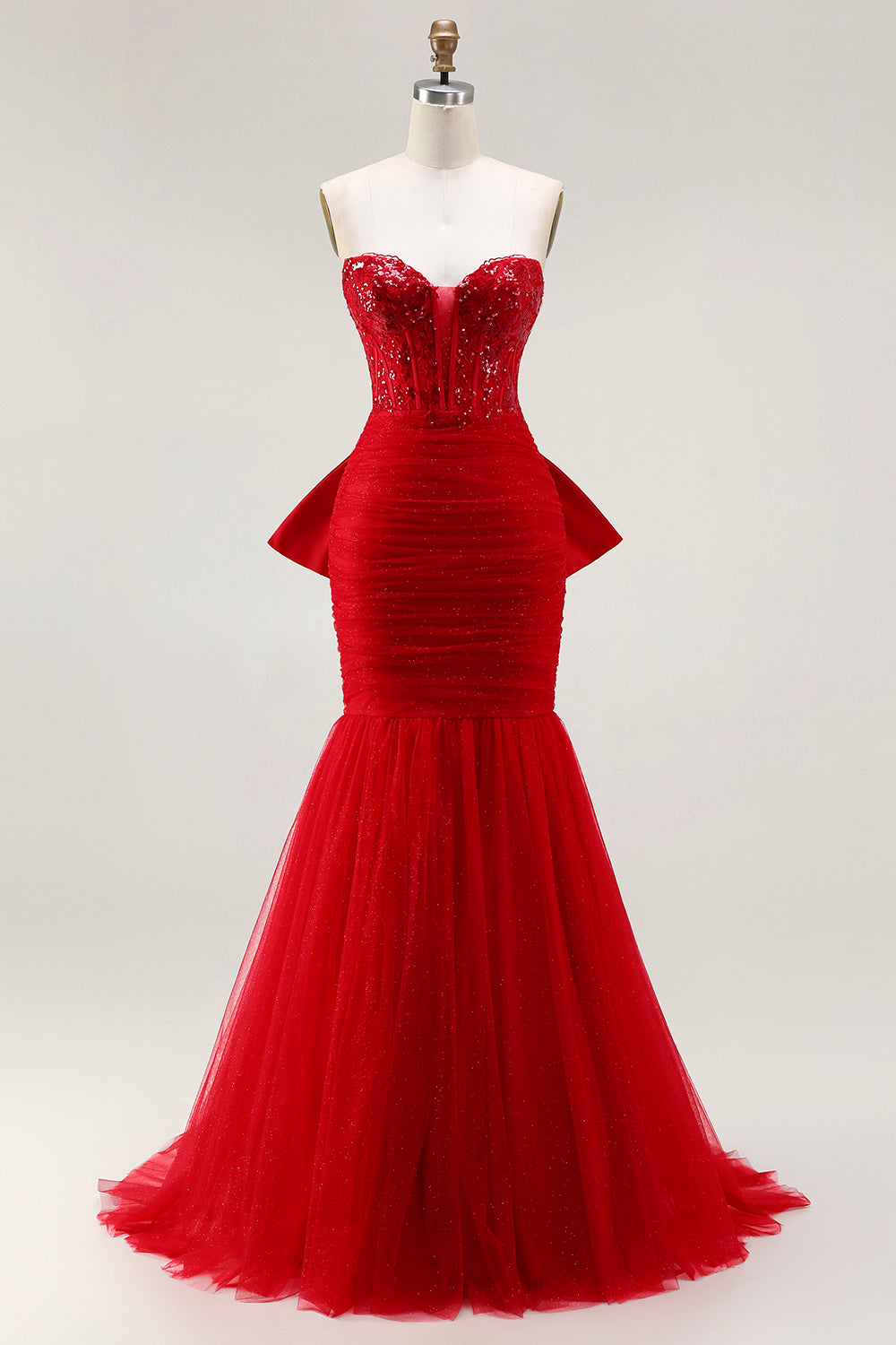Zapaka Women Glitter Long Prom Dress Sweetheart Corset Sequin Ruched Red Carpet Dress with Bow ZAPAKA Zapaka Women Glitter Long Prom Dress Sweetheart Corset Sequin Ruched Red Carpet Dress with Bow ZAPAKA