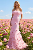 Pink 3D Flowers Off the Shoulder Mermaid Prom Dress