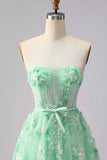 Green A-Line Corset Tulle Appliqued Convertible Long Prom Dress