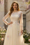 Lilac A Line Corset Sequins Tulle Long Prom Dress with Long Sleeves