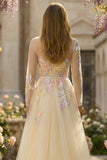 Lilac A Line Corset Sequins Tulle Long Prom Dress with Long Sleeves