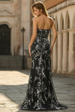 Black Mermaid Strapless Appliqued Long Prom Dress with Beading