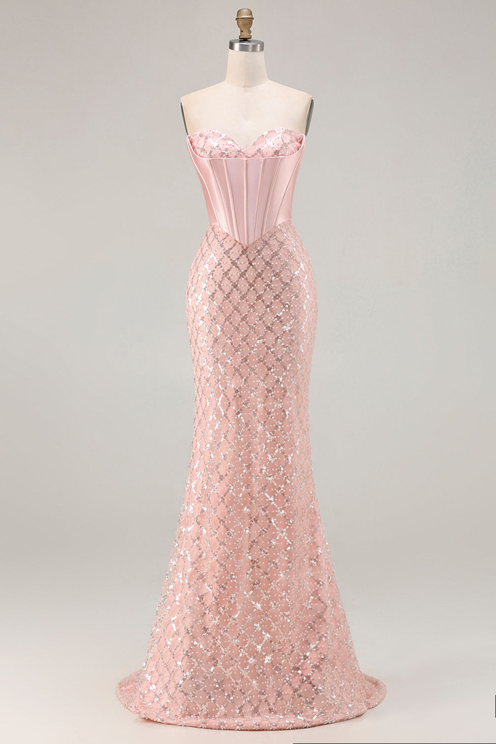Zapaka Women Blush Sequin Long Prom Dress with Beading Mermaid Corset Sweetheart Party Dress, Blush / UK18 Zapaka Women Blush Sequin Long Prom Dress with Beading Mermaid Corset Sweetheart Party Dress, Blush / UK18