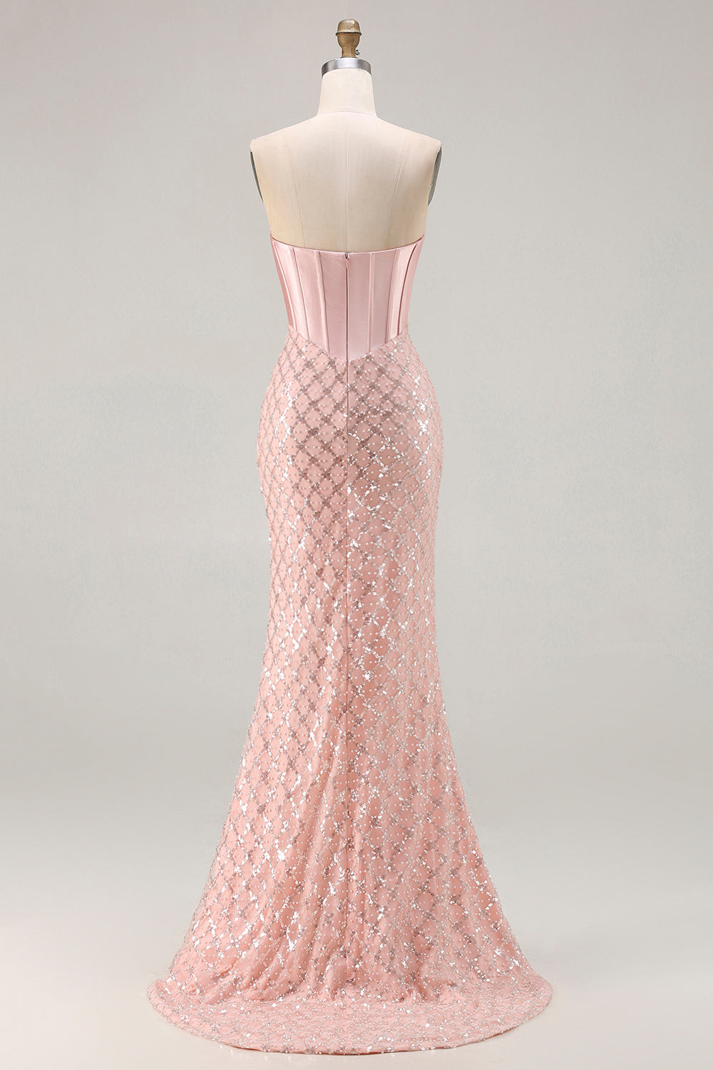 Zapaka Women Blush Sequin Long Prom Dress with Beading Mermaid Corset Sweetheart Party Dress, Blush / UK18 Zapaka Women Blush Sequin Long Prom Dress with Beading Mermaid Corset Sweetheart Party Dress, Blush / UK18