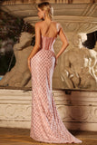 Blush Mermaid Sweetheart Corset Sequin Long Prom Dress with Pearls
