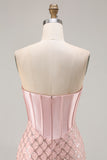 Blush Mermaid Sweetheart Corset Sequin Long Prom Dress with Beading