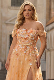 Champagn Appliqued A-Line Off The Shoulder Convertible Long Plus Size Prom Dress