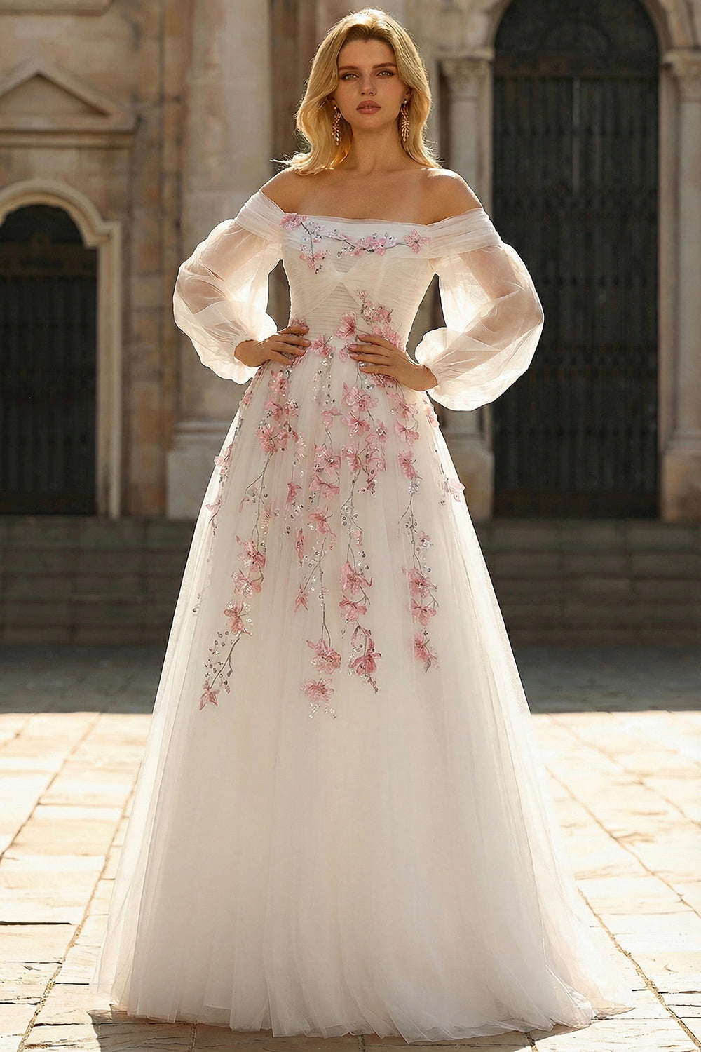 Zapaka Women White A-Line Long Prom Dress with Sequins Off The Shoulder Embroidered Pleated Tulle Party Dress, White / US10 Zapaka Women White A-Line Long Prom Dress with Sequins Off The Shoulder Embroidered Pleated Tulle Party Dress, White / US10