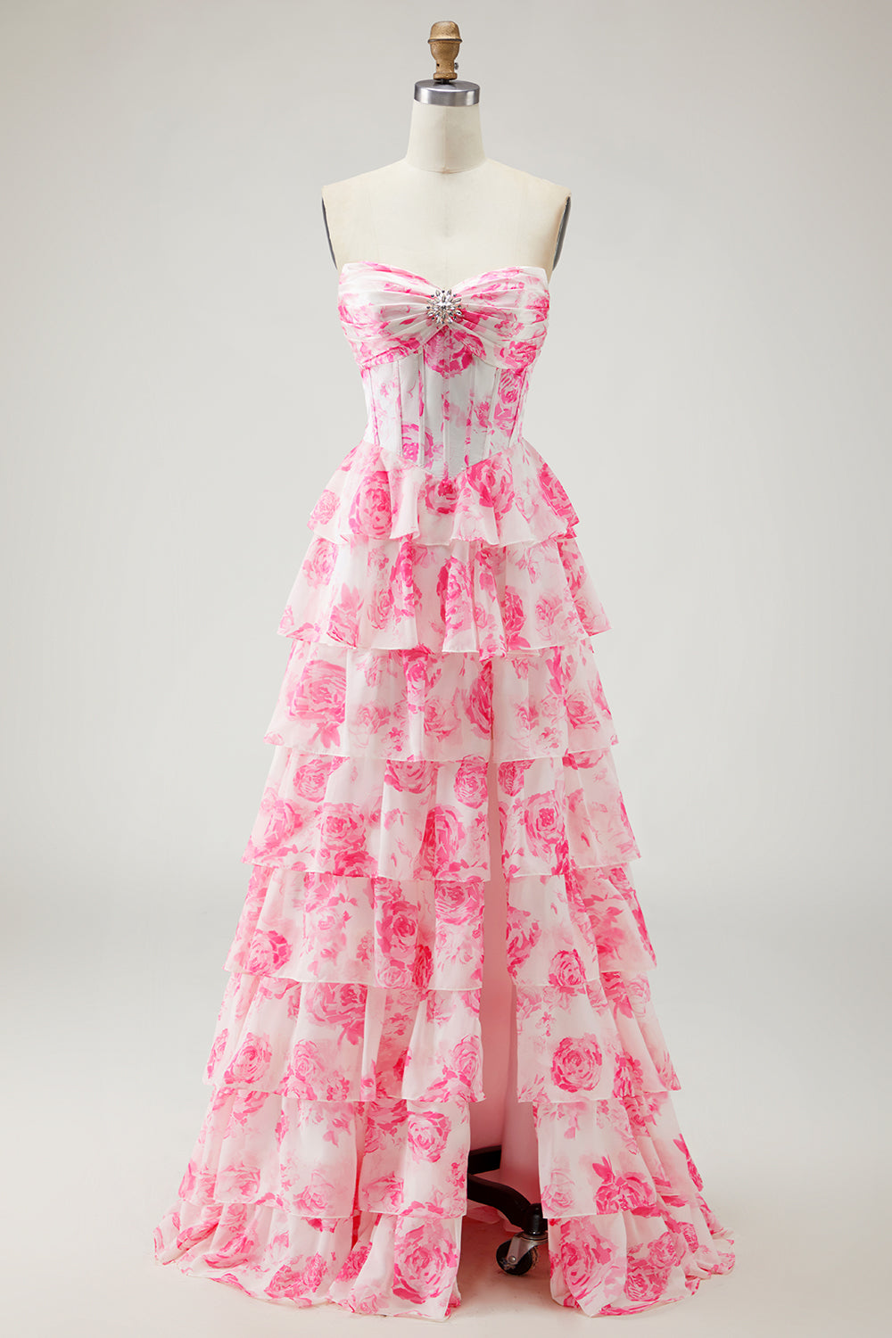 pink and white flower prom dress Jovani Prom Dress 49812