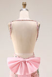 Fitted Beaded Open Back Sequins Long Floral Prom Dress with  Detachable Bow