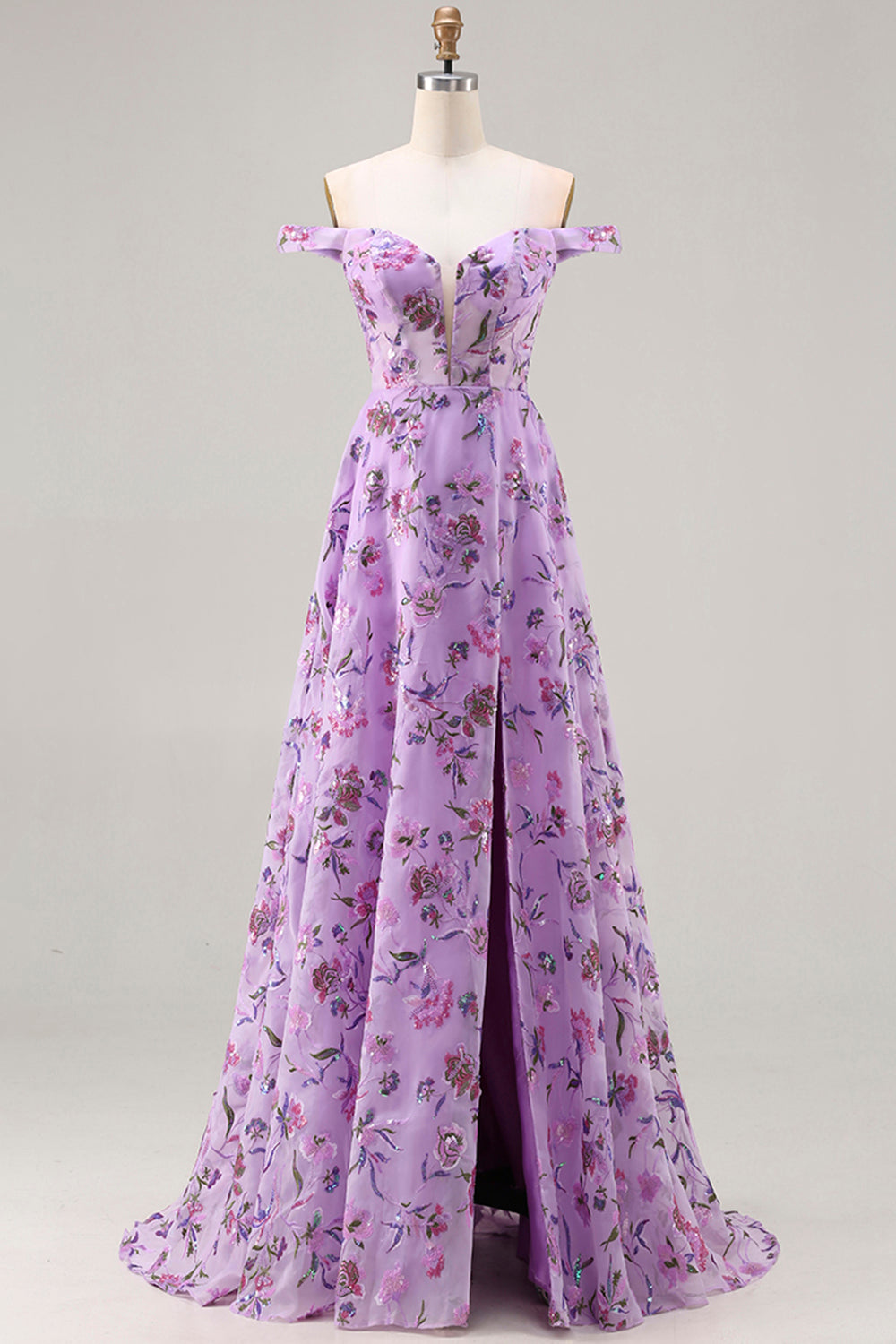 ZAPAKA Women Purple Long Prom Dress with Slit Floral A-Line Off The Shoulder Sequin Evening Dress with Lace Up Back, Purple / US26W ZAPAKA Women Purple Long Prom Dress with Slit Floral A-Line Off The Shoulder Sequin Evening Dress with Lace Up Back, Purple / US26W