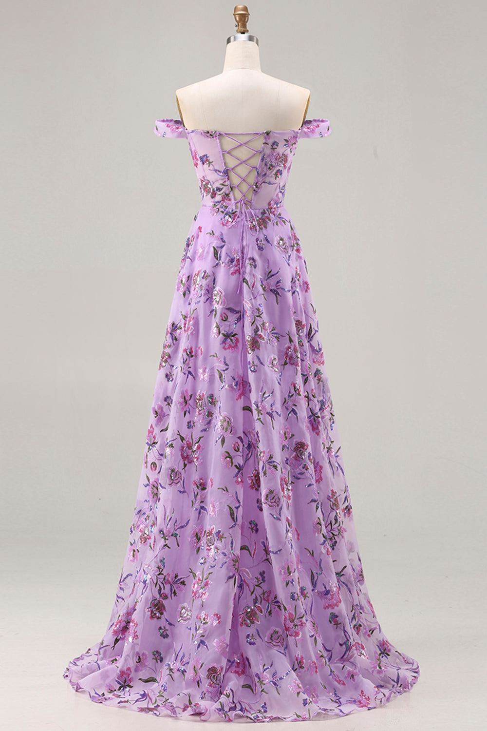 ZAPAKA Women Purple Long Prom Dress with Slit Floral A-Line Off The Shoulder Sequin Evening Dress with Lace Up Back ZAPAKA Women Purple Long Prom Dress with Slit Floral A-Line Off The Shoulder Sequin Evening Dress with Lace Up Back