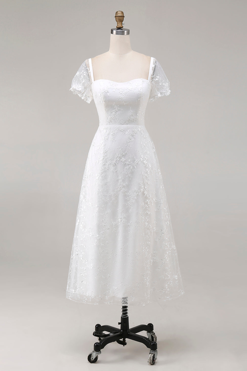 ZAPAKA Women Ivory Lace Wedding Dress A Line Midi Bridal Dress with Cap Sleeves, Ivory / US16W