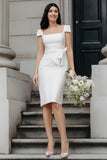 Ivory Bodycon Square Neck Midi Wedding Dress
