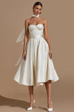 Ivory Sweetheart A Line Midi Wedding Dress with Belt