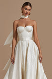 Ivory Sweetheart A Line Midi Wedding Dress with Belt