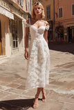 Ivory Lace Cold Shoulder A Line Long Wedding Dress