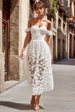Ivory Lace A Line Off the Shoulder Long Wedding Dress