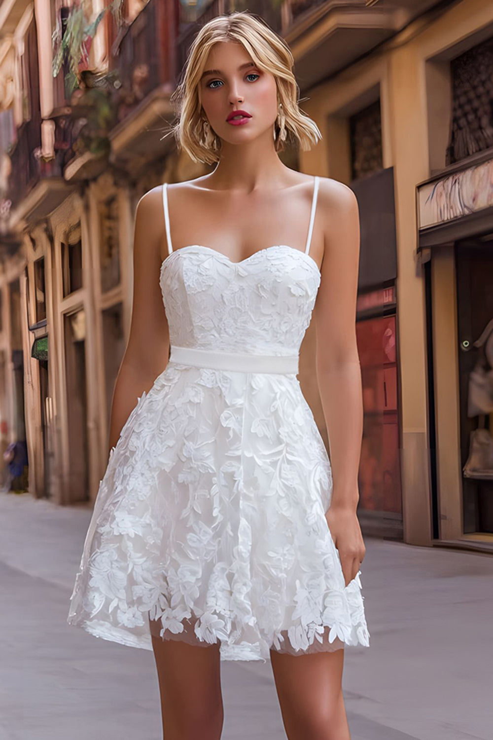 Zapaka Women White Wedding Reception Dress Spaghetti Straps A Line Lace Rehearsal Dinner Dress, White / US10 Zapaka Women White Wedding Reception Dress Spaghetti Straps A Line Lace Rehearsal Dinner Dress, White / US10