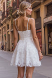 White Spaghetti Straps A Line Lace Wedding Reception Dress