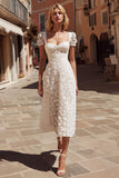 Ivory A Line Lace Short Sleeve Wedding Dress