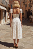 Ivory A Line Lace Short Sleeve Wedding Dress