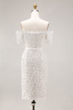 Off The Shoulder Lace Ivory Midi Rehearsal Dinner Dress