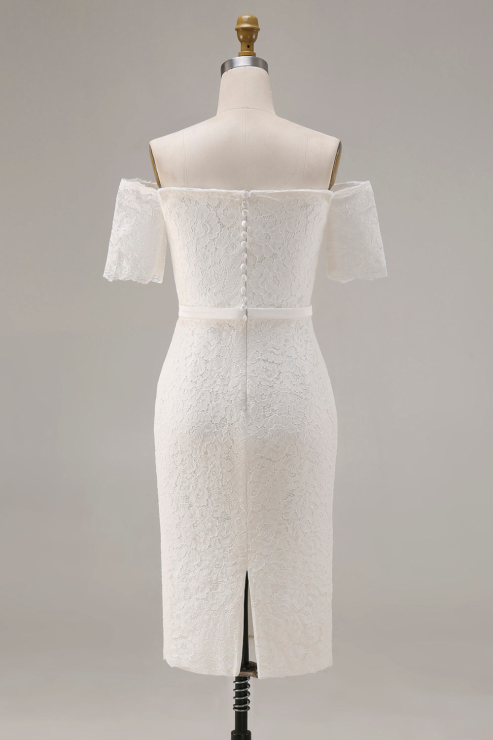 Zapaka Women Off The Shoulder Rehearsal Dinner Dress Lace Ivory Midi Wedding Reception Dress, White / US12