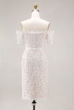 Off The Shoulder Lace Ivory Midi Rehearsal Dinner Dress