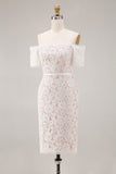 Off The Shoulder Lace Ivory Midi Rehearsal Dinner Dress