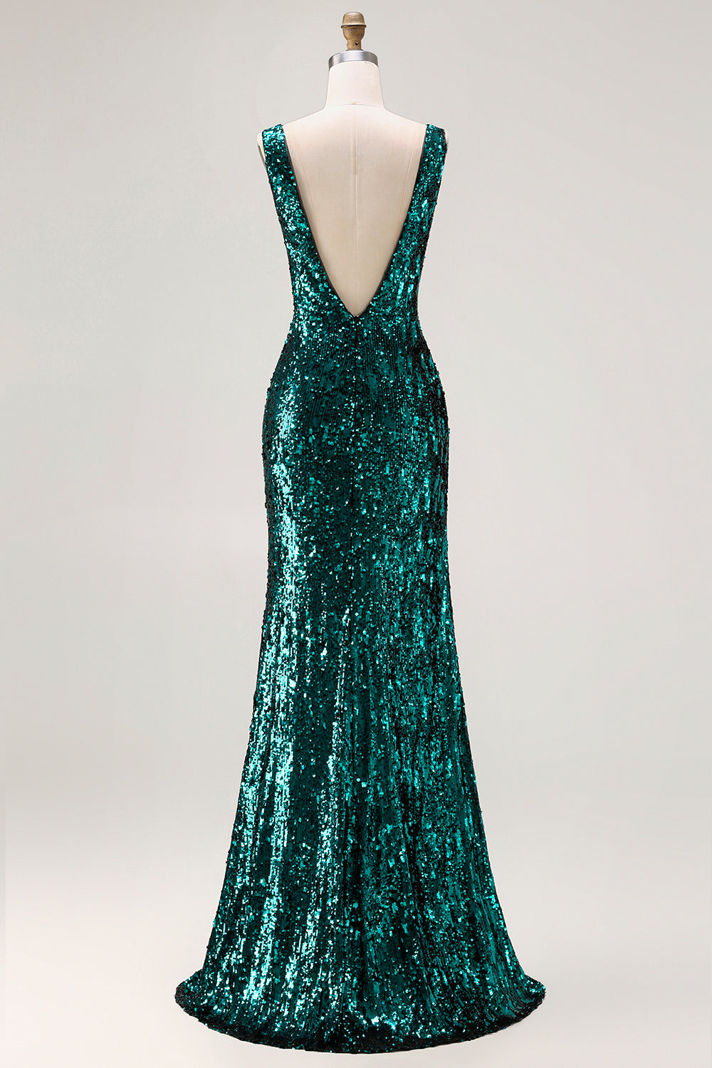 Zapaka Women Sparkly Peacock Green Long Prom Dress with Slit Mermaid Open Back V-Neck Sequin Party Dress ZAPAKA Zapaka Women Sparkly Peacock Green Long Prom Dress with Slit Mermaid Open Back V-Neck Sequin Party Dress ZAPAKA