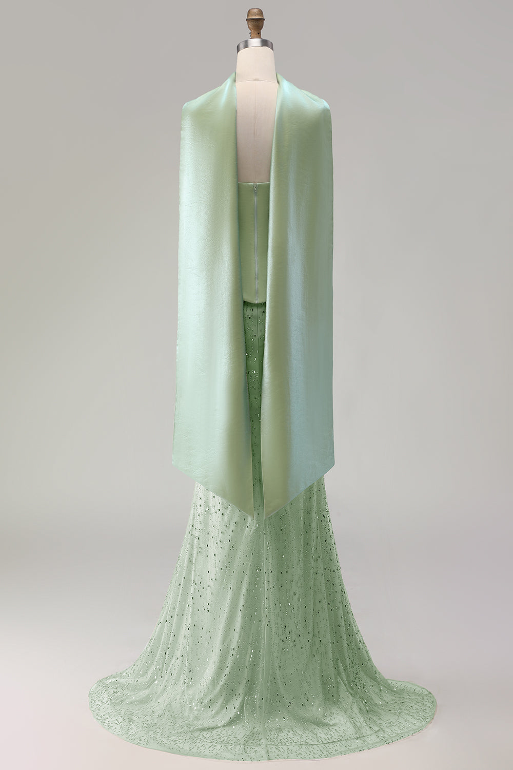 ZAPAKA Women Two piece Sage Green Long Prom Dress with a Neck Scarf Strapless Mermaid Beaded Satin Formal Dress, Sage Green / US18W ZAPAKA Women Two piece Sage Green Long Prom Dress with a Neck Scarf Strapless Mermaid Beaded Satin Formal Dress, Sage Green / US18W