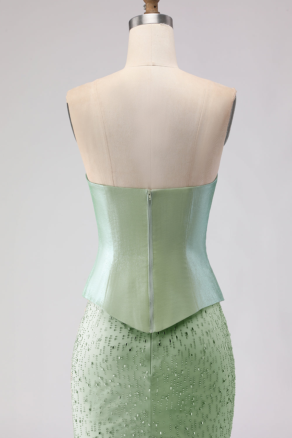 ZAPAKA Women Two piece Sage Green Long Prom Dress with a Neck Scarf Strapless Mermaid Beaded Satin Formal Dress, Sage Green / US18W ZAPAKA Women Two piece Sage Green Long Prom Dress with a Neck Scarf Strapless Mermaid Beaded Satin Formal Dress, Sage Green / US18W