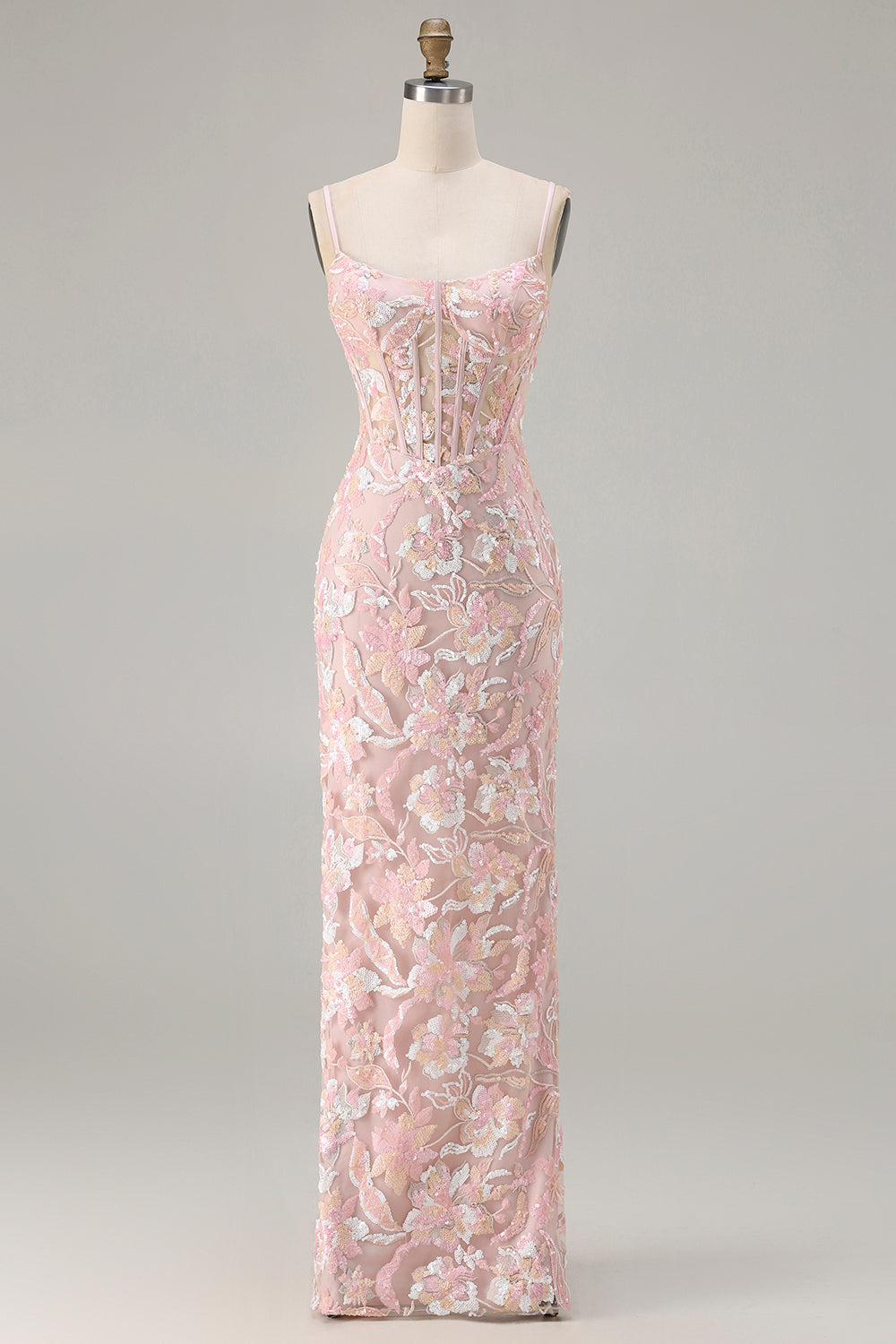 Zapaka Women Blush Pink Sequin Prom Dress Sheath Corset Spaghetti Straps Long Party Dress, Blush Pink / US14 Zapaka Women Blush Pink Sequin Prom Dress Sheath Corset Spaghetti Straps Long Party Dress, Blush Pink / US14