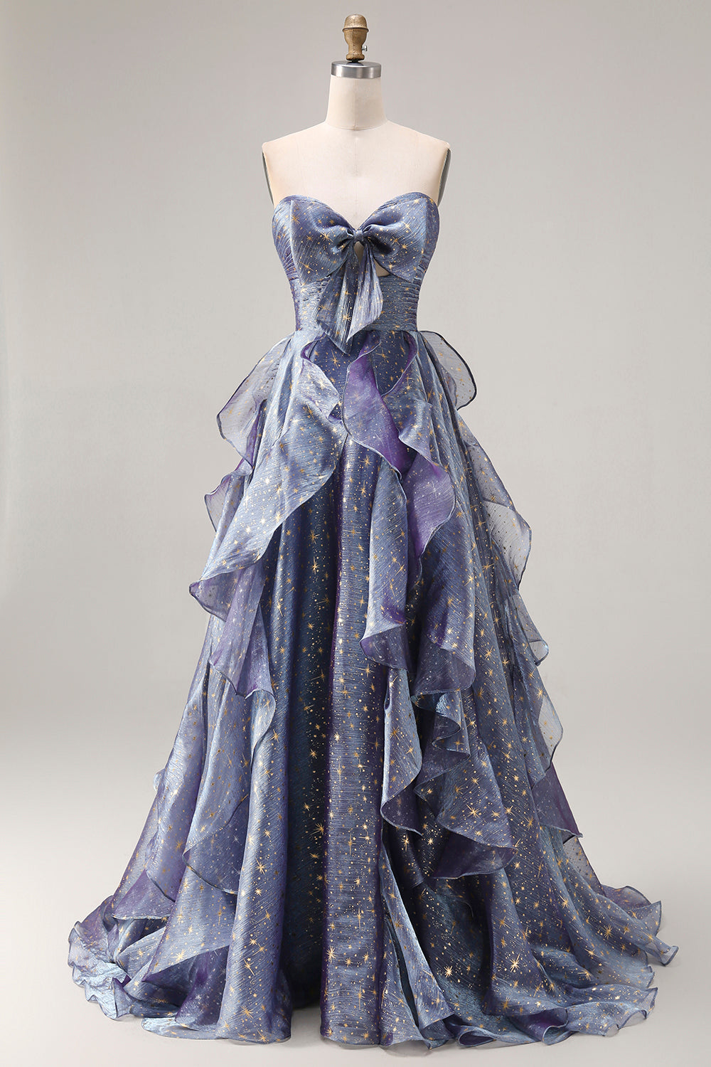 Zapaka Women Dusty Blue Long Prom Dress A-Line Strapless Pleated Floral Ruffled Formal Dress with Lace Up Back, Dusty Blue / US4 Zapaka Women Dusty Blue Long Prom Dress A-Line Strapless Pleated Floral Ruffled Formal Dress with Lace Up Back, Dusty Blue / US4