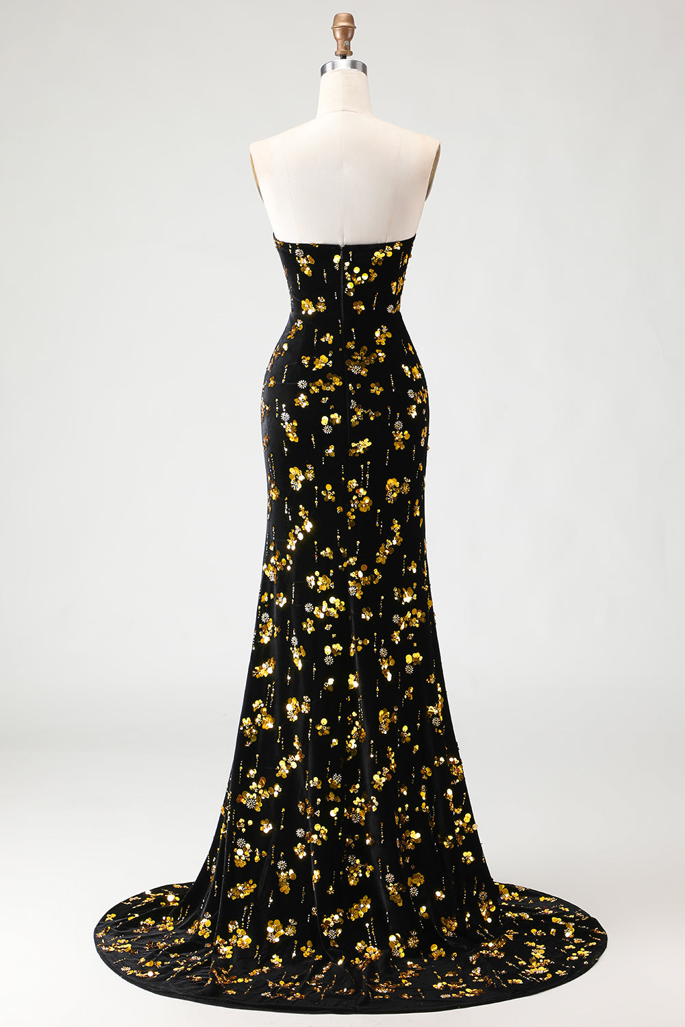 ZAPAKA Women Black and Golden Long Prom Dress Sequin Corset Velvet Strapless Mermaid Formal Dress with Slit, Black and Golden / US14 ZAPAKA Women Black and Golden Long Prom Dress Sequin Corset Velvet Strapless Mermaid Formal Dress with Slit, Black and Golden / US14