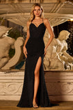 Sparkly Black Mermaid Beaded Lace Up Back Long Prom Dress with Slit
