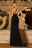 Sparkly Black Mermaid Beaded Lace Up Back Long Prom Dress with Slit