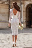 Ivory Lace Bodycon Long Sleeve Midi Engagement Dress with Sash